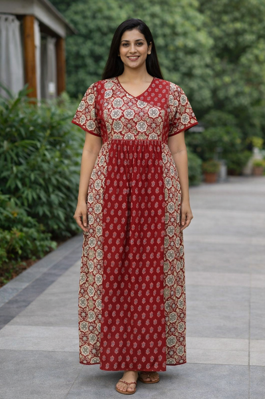 A - LINE BELT PATTERN - GEOMETICAL TILE PRINT - MAROON & SEA GREEN - 550B03