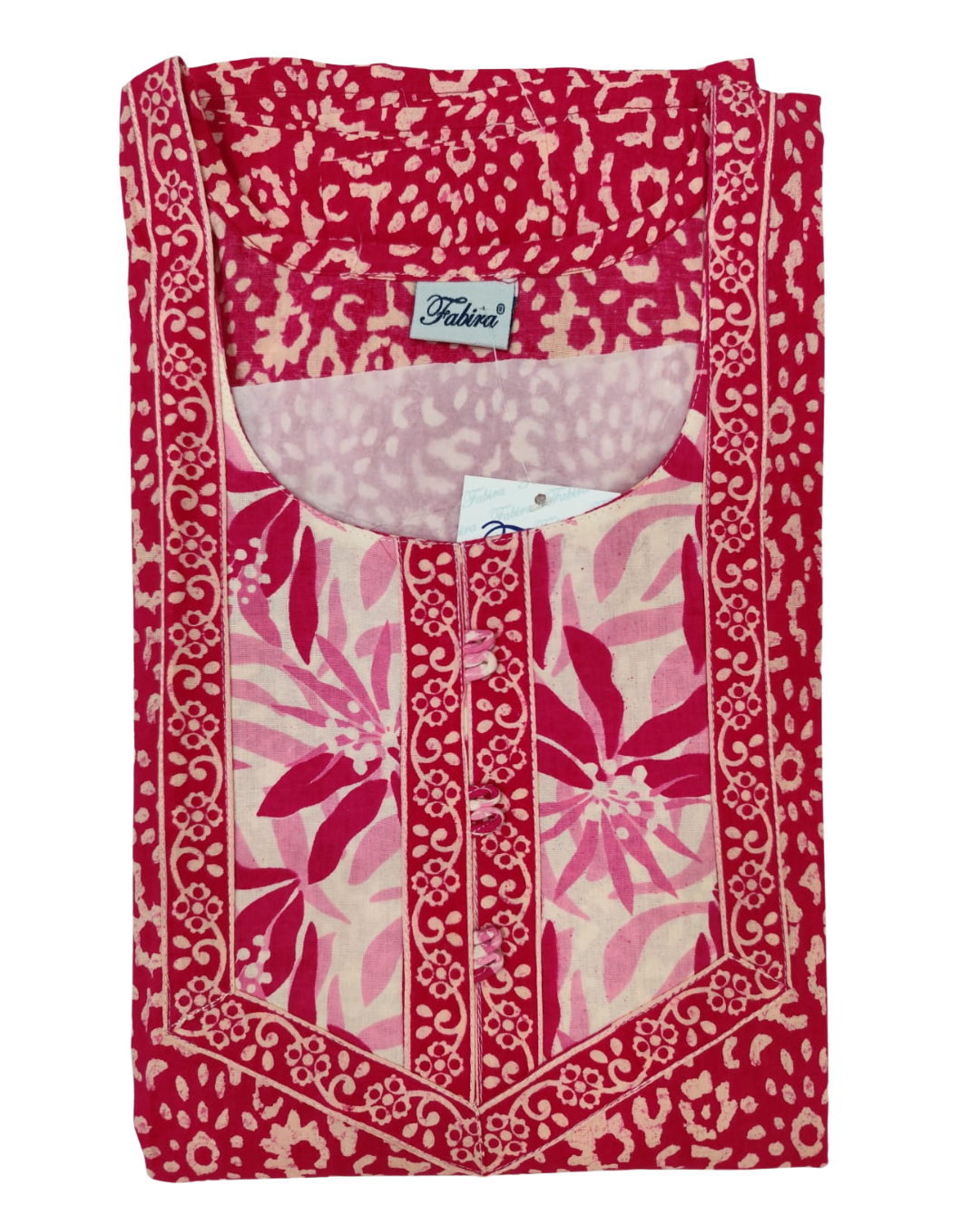 A - line Gown - white ethnic floral and abstract print- Pink & Amber yellow - 550A21