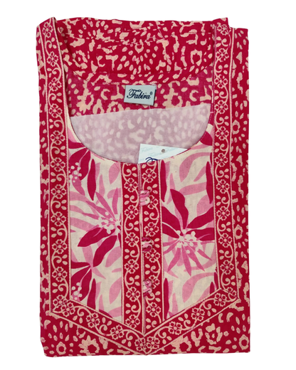 A - line Gown - white ethnic floral and abstract print- Pink & Amber yellow - 550A21
