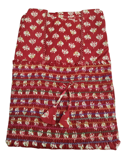 Smocking Gown – Sleeveless, Jasmine motif Print – Dark Violet, Dark blue & Maroon - 601-B 06