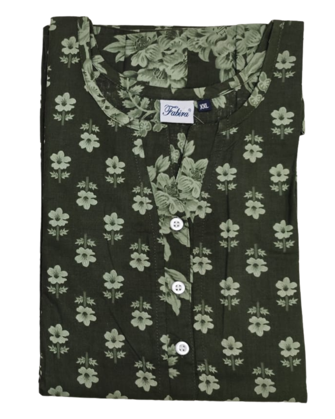 A - LINE GOWN WITH DOUBLE POCKET XXL- FLORAL MOTIF PRINT - RUST ORANGE & DARK GREEN - 605DP9