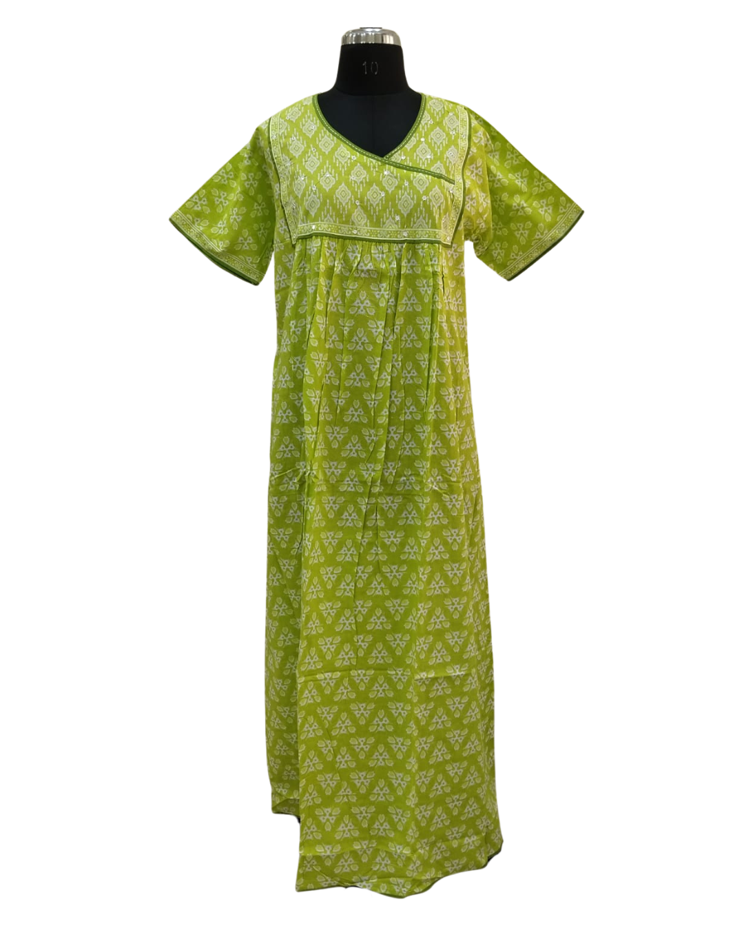 A - line Angrakha pleated pattern XL - Geometric floral print - Lilac, Crimson & lime-green & Sea Green - 650AS06