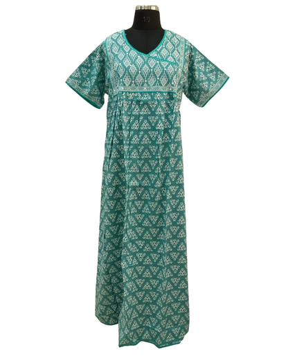 A - line Angrakha pleated pattern XL - Geometric floral print - Lilac, Crimson & lime-green & Sea Green - 650AS06