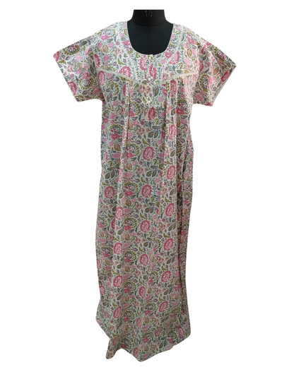 A - LINE PLEATED NIGHTY XXL- FLORAL PRINT WITH LACE - CREAM - 605L01
