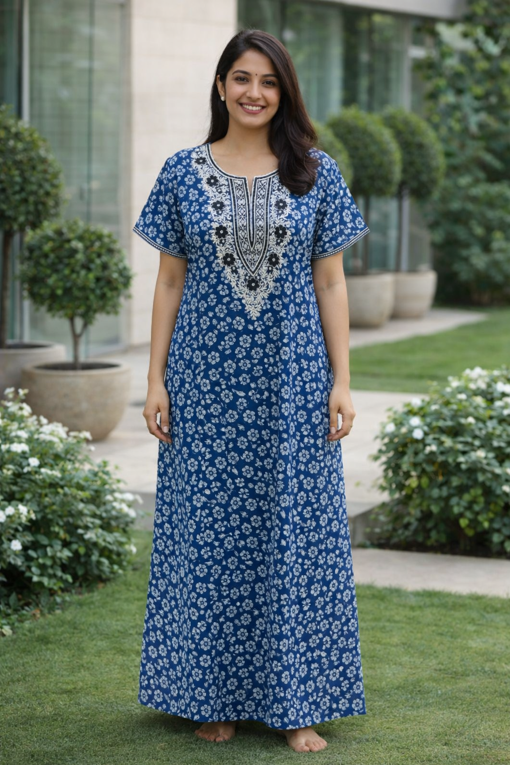 A - LINE NIGHTY XL - FLORAL PRINT - NAVY BLUE, PINK, RAMA-GREEN, MUSTARD & OLIVE-GREEN - 650 A07