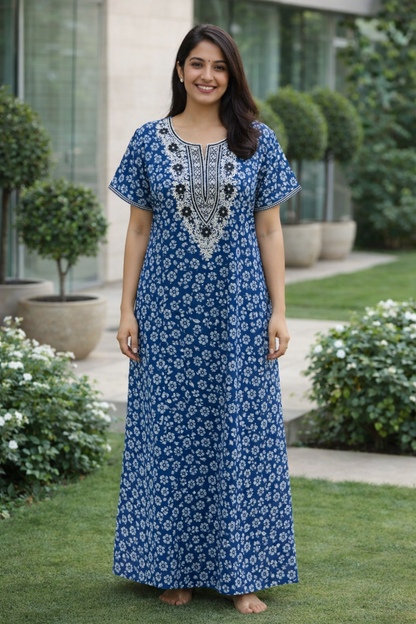 A - LINE NIGHTY XL - FLORAL PRINT - NAVY BLUE, PINK, RAMA-GREEN, MUSTARD & OLIVE-GREEN - 650 A07