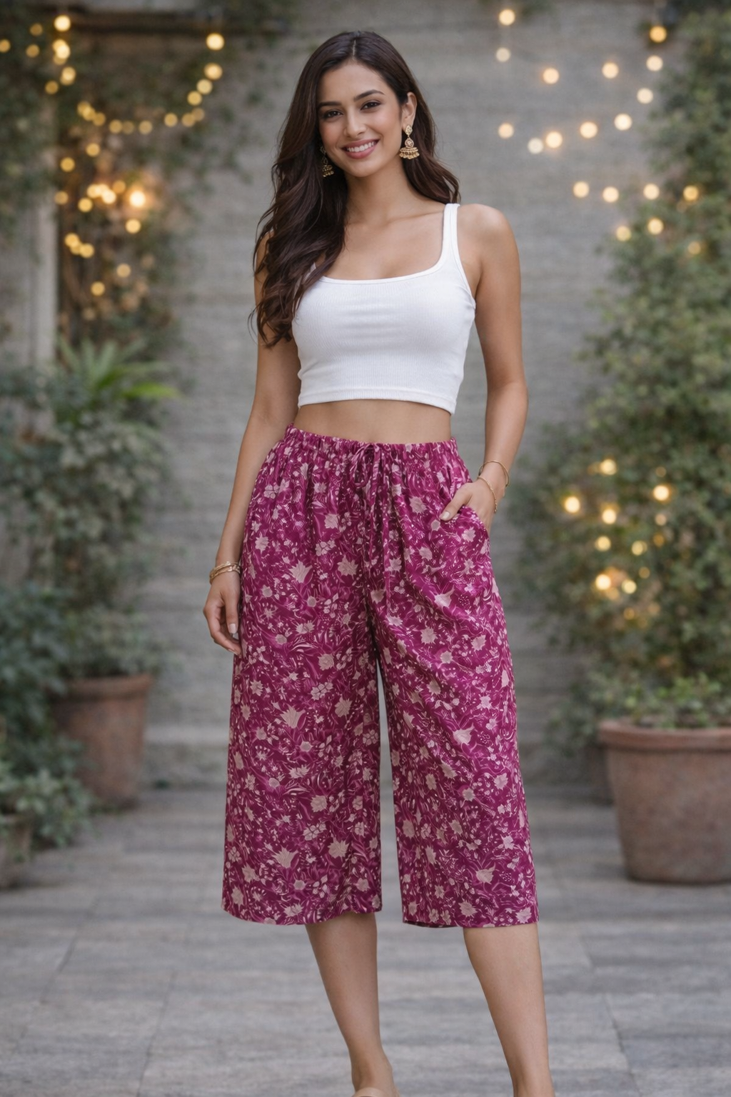 COTTON CAPRI SMALL CLUSTER FLORAL PRINT - BURGUNDY - CAP02