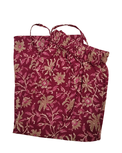 COTTON CAPRI FLORAL PRINT - BURGUNDY - CAP04