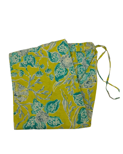 COTTON CAPRI BIG FLORAL PRINT - LEMON GREEN - CAP07