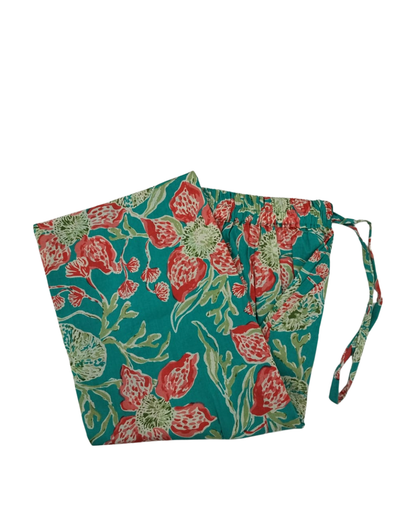 COTTON CAPRI BIG PINK FLORAL PRINT - GREEN - CAP10