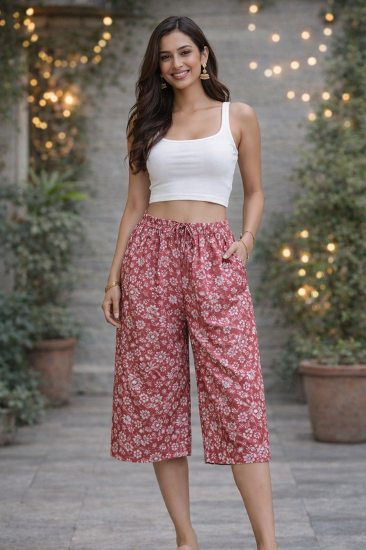 COTTON CAPRI FLORAL PRINT - GRAPEFRUIT PINK - CAP13