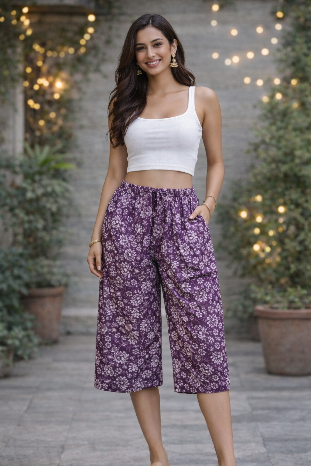 COTTON CAPRI FLORAL PRINT - PURPLE - CAP14