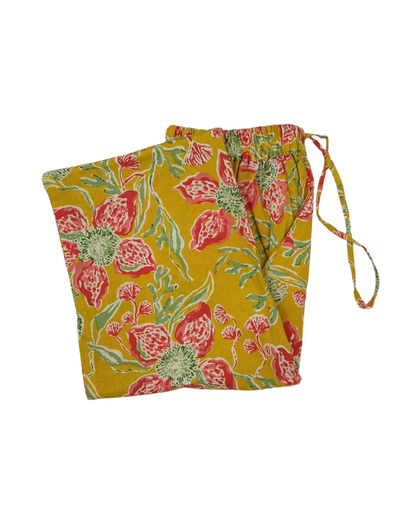 COTTON CAPRI PINK FLORAL PRINT - YELLOW - CAP16