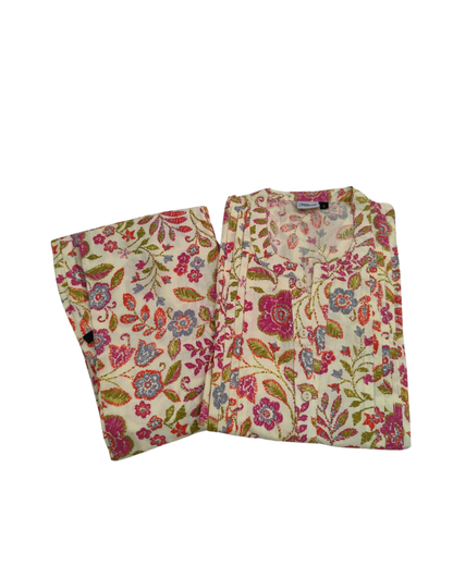 CORD SET - FLORAL PRINT - CREAM WITH PINK - CS02