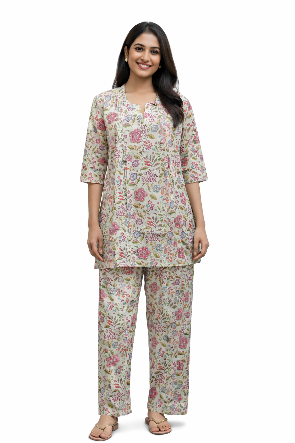 CORD SET - FLORAL PRINT - CREAM WITH PINK - CS02