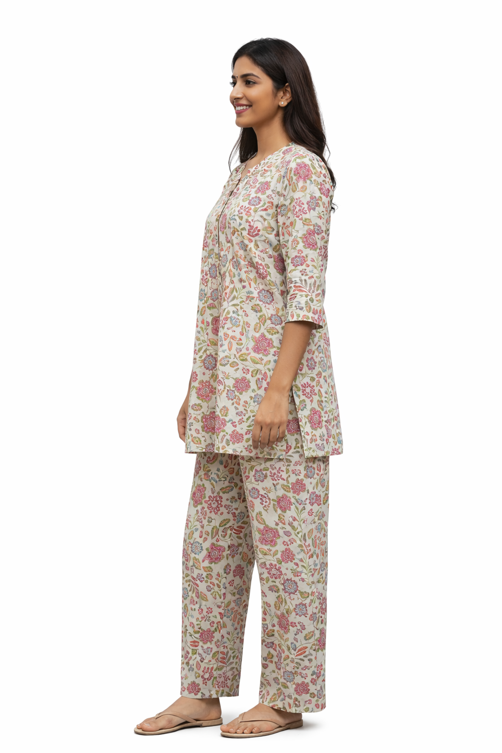 CORD SET - FLORAL PRINT - CREAM WITH PINK - CS02