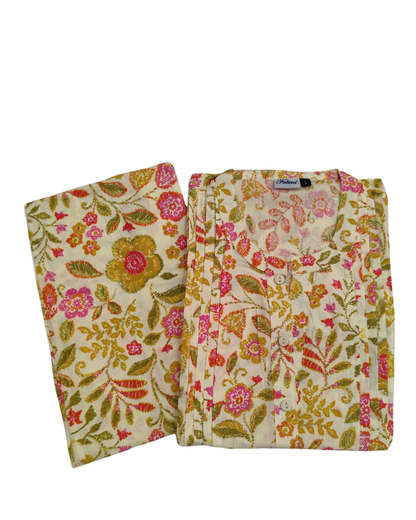 COTTON CORD SET - FLORAL PRINT - CREAM WITH MUSTARD - CS03