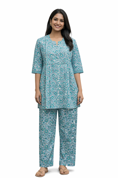 COTTON CORD SET - GEOMETRIC BOTANICAL FUSION PRINT - GREYISH BLUE - CS04