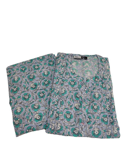 COTTON CORD SET - GEOMETRIC BOTANICAL FUSION PRINT - GREYISH BLUE - CS04