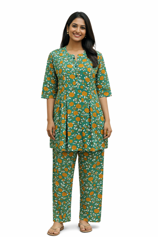 COTTON CORD SET - FLORAL BOTANICAL PRINT - GREEN - CS05