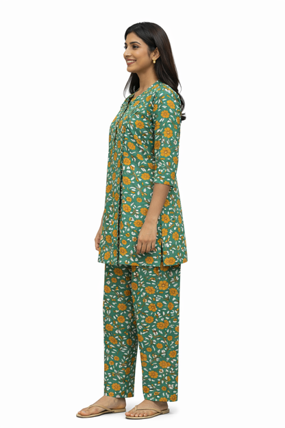 COTTON CORD SET - FLORAL BOTANICAL PRINT - GREEN - CS05