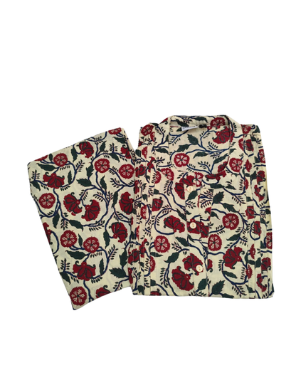 COTTON CORD SET - FLORAL VINE PRINT - CREAM - CS06