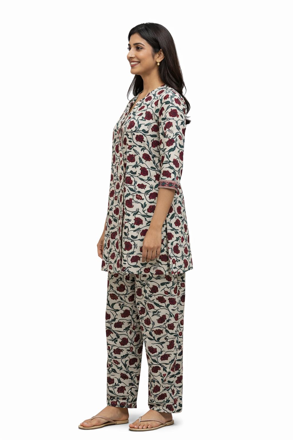 COTTON CORD SET - FLORAL VINE PRINT - CREAM - CS06