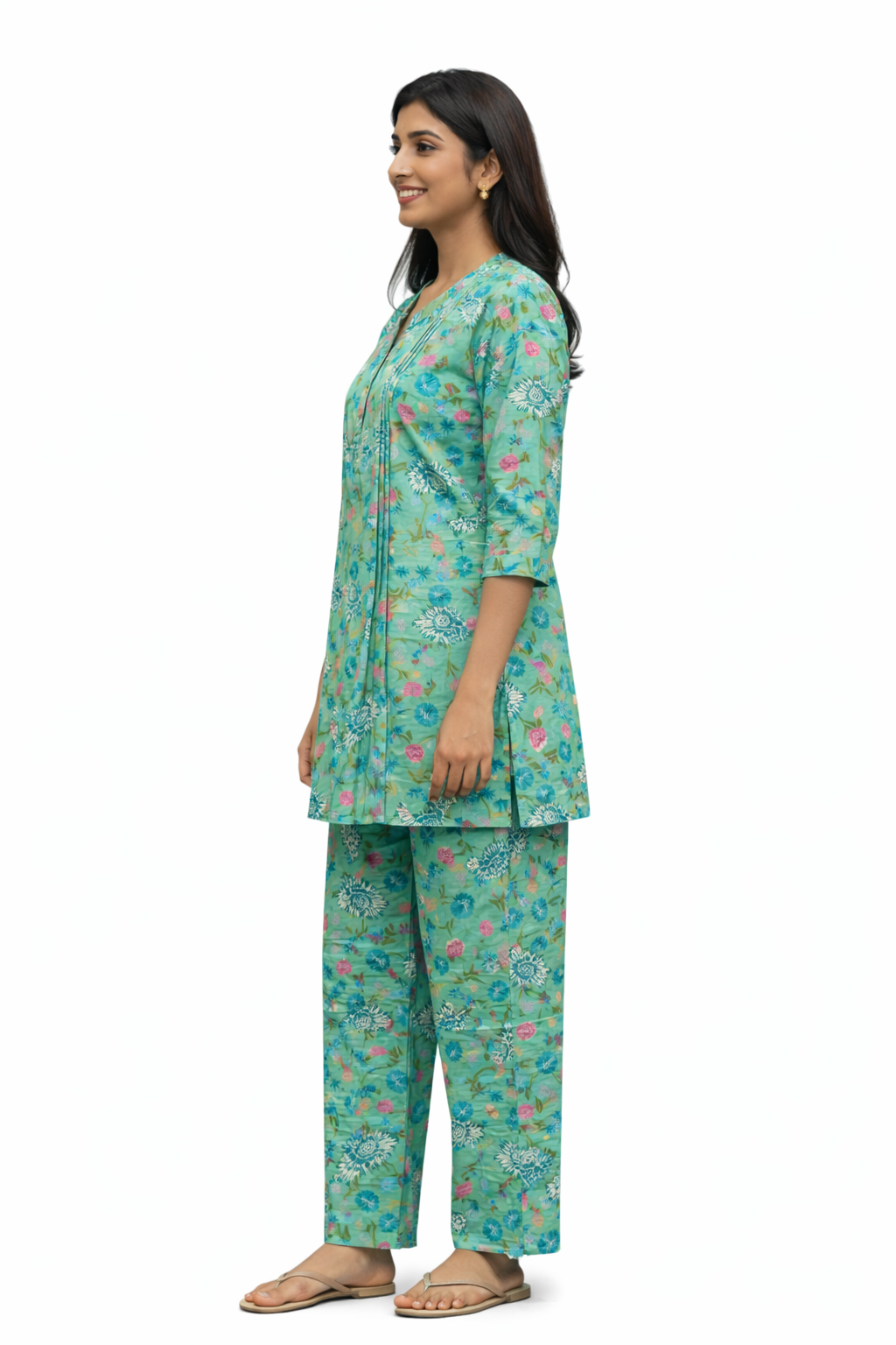 COTTON CORD SET - FLORAL BOTANICAL PRINT - TEAL GREEN - CS07