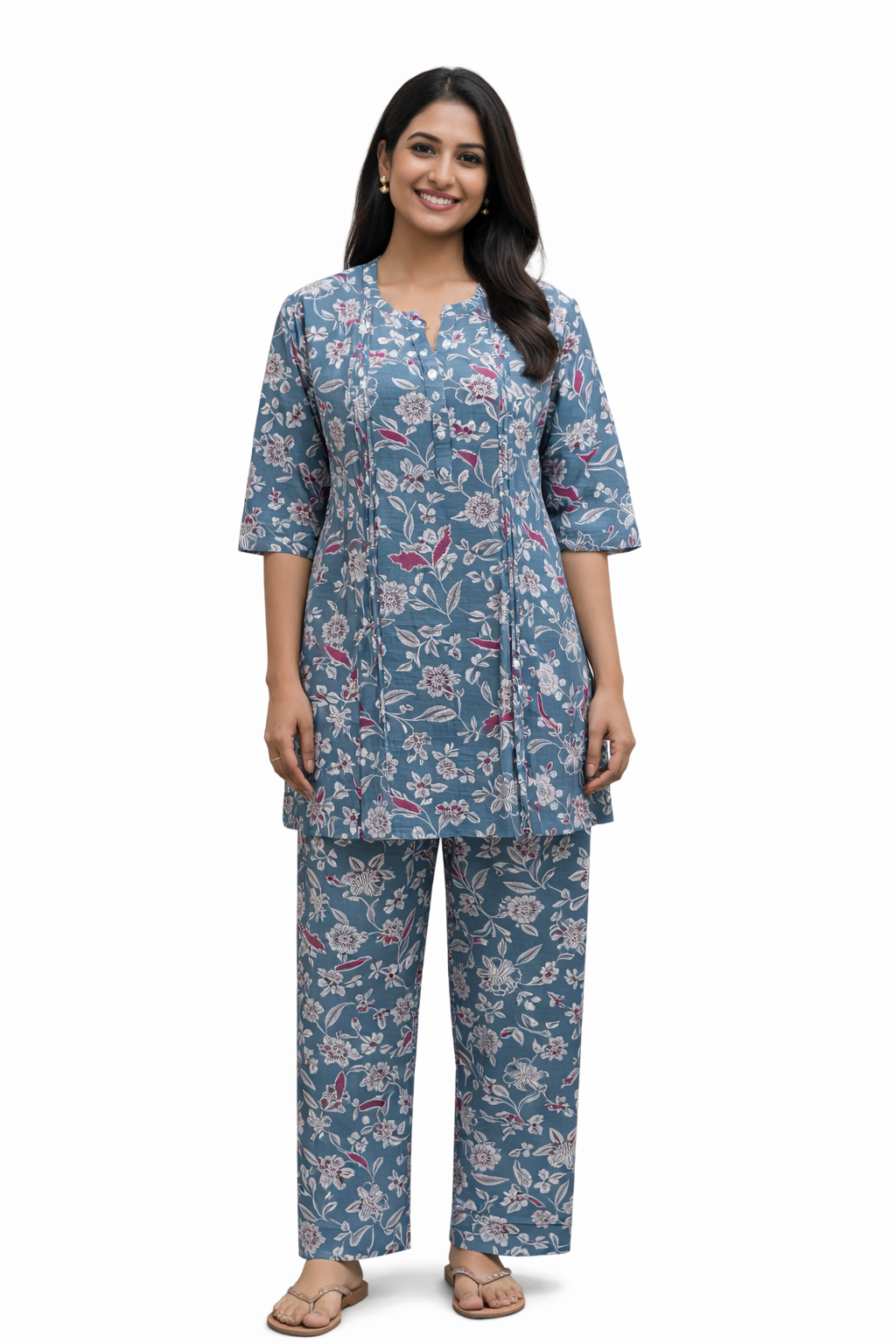 COTTON CORD SET - FLORAL VINE PRINT - SLATE BLUE - CS08