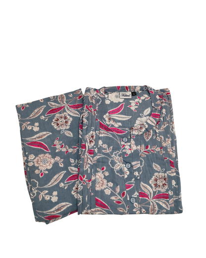 COTTON CORD SET - FLORAL VINE PRINT - SLATE BLUE - CS08