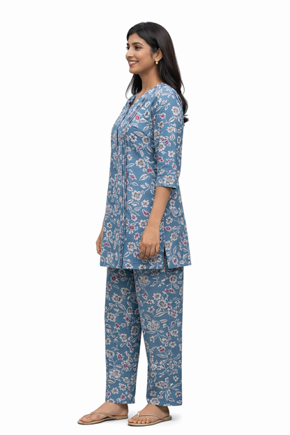 COTTON CORD SET - FLORAL VINE PRINT - SLATE BLUE - CS08