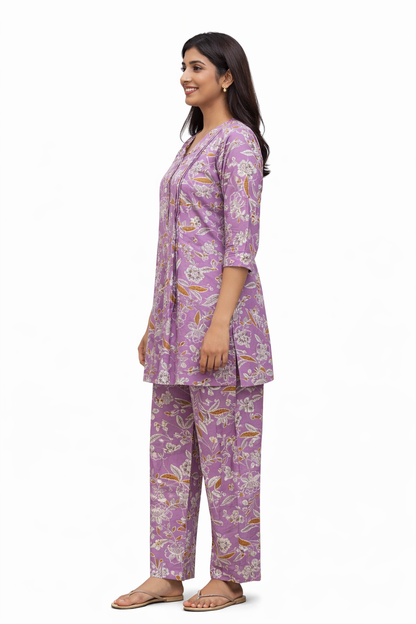 COTTON CORD SET - FLORAL VINE PRINT - LAVENDER - CS09
