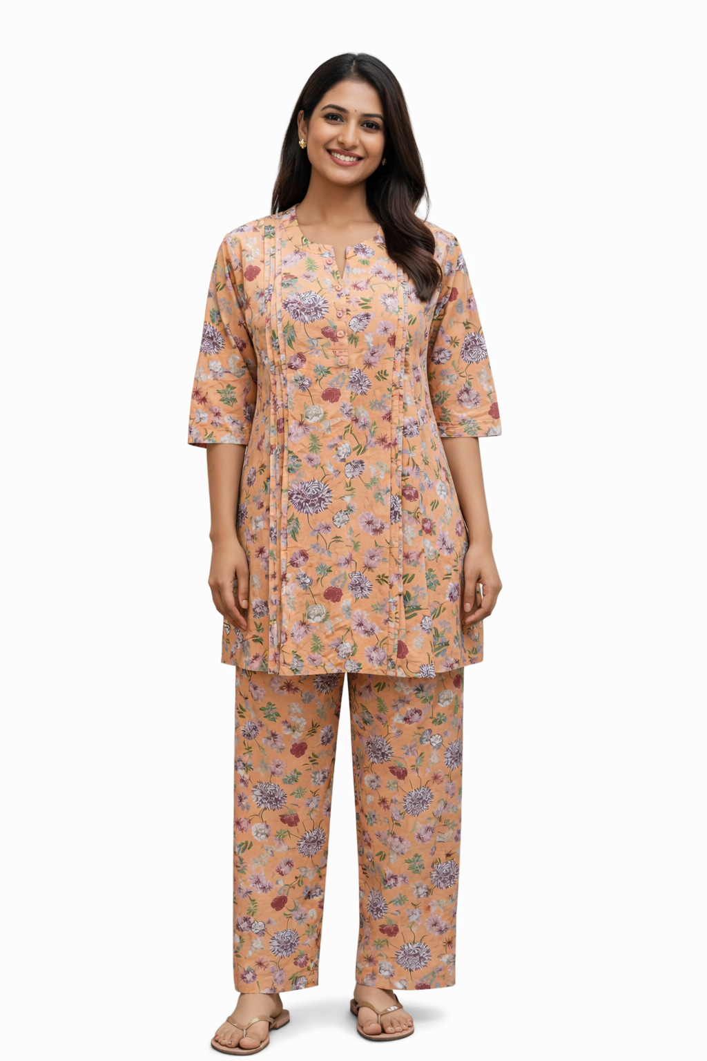 COTTON CORD SET - BOTANICAL FLORAL PRINT - PEACH - CS10