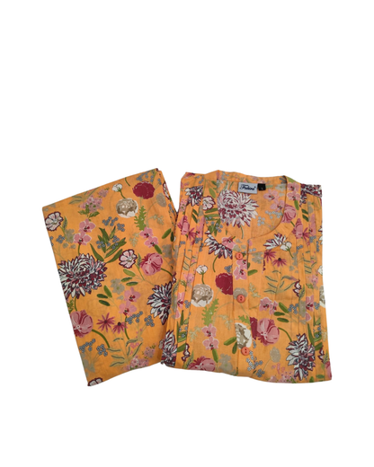 COTTON CORD SET - BOTANICAL FLORAL PRINT - PEACH - CS10