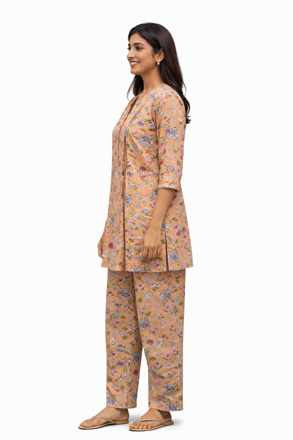 COTTON CORD SET - BOTANICAL FLORAL PRINT - PEACH - CS10