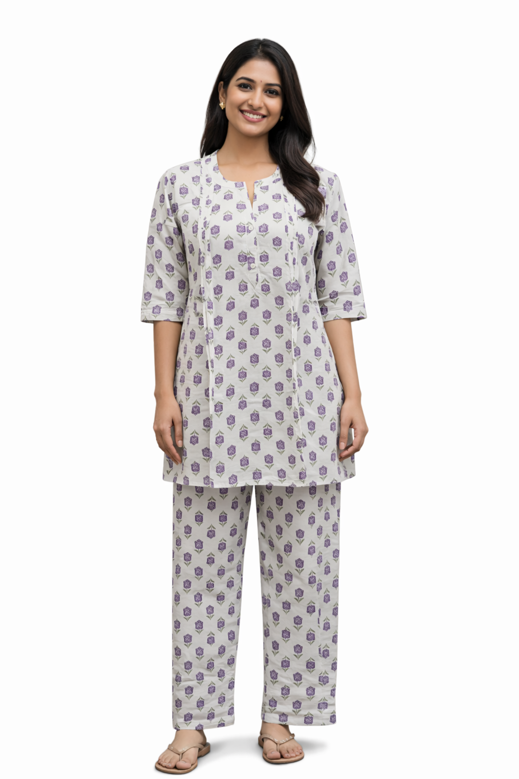 COTTON CORD SET - SMALL FLORAL BUD PRINT - OFF-WHITE - CS11