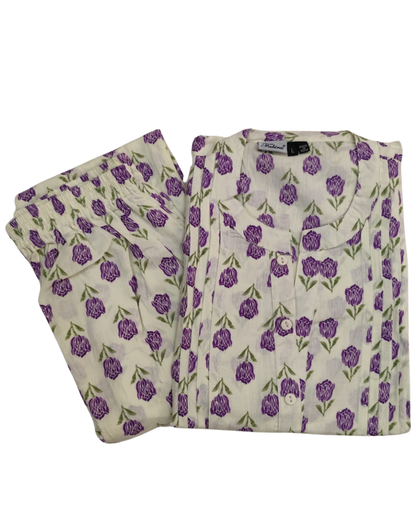 COTTON CORD SET - SMALL FLORAL BUD PRINT - OFF-WHITE - CS11