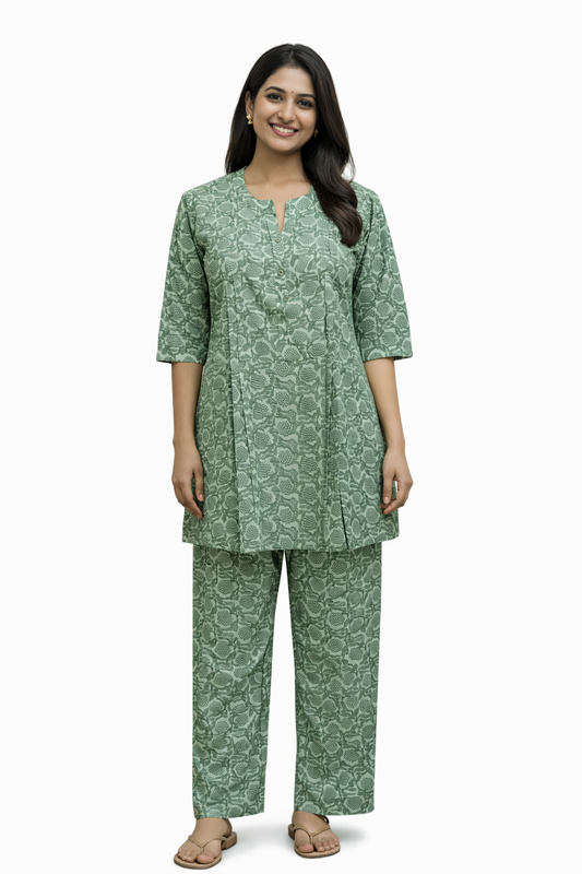 CORD SET - FLORAL FOILAGE PATTERN - OLIVE GREEN - CS14