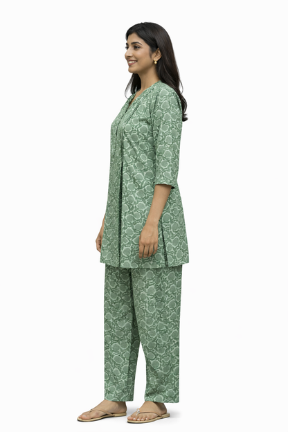 CORD SET - FLORAL FOILAGE PATTERN - OLIVE GREEN - CS14