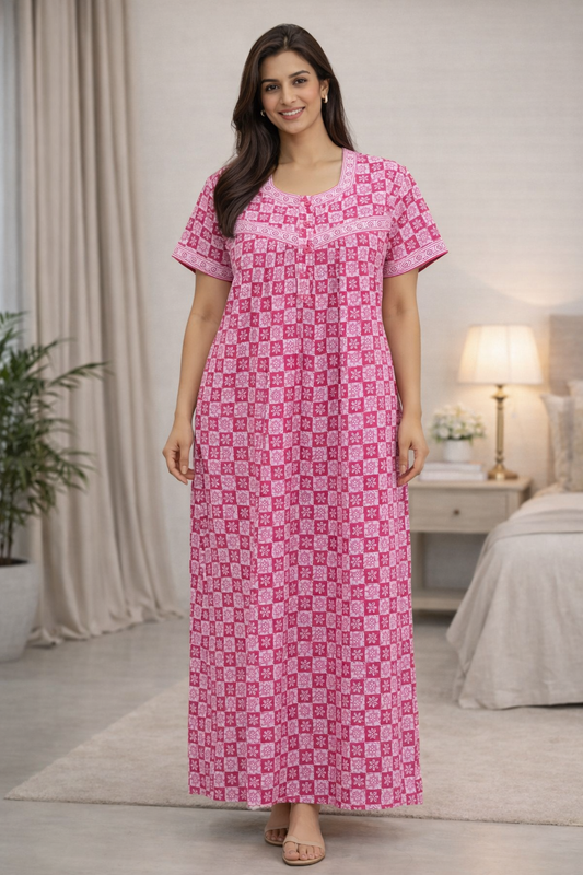 PLEATED FULL LENGTH REGULAR - GEOMETRICAL PRINT- WHITE & PINK COMBINATION - 405 - P21
