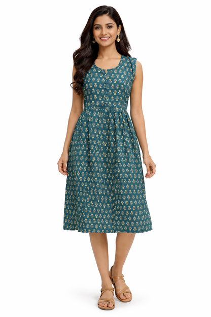 TUNIC PATTERN MOTIF PRINT- BOTTLE GREEN 201F