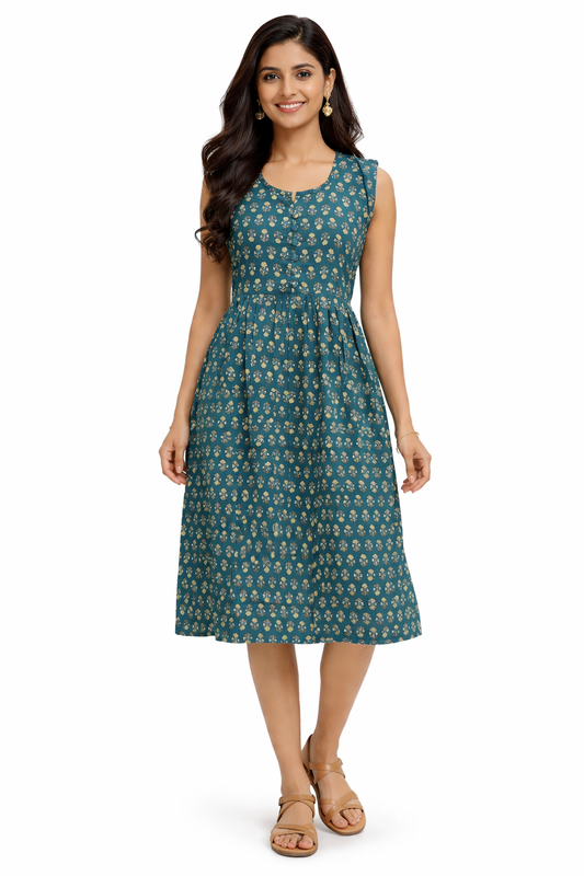 TUNIC PATTERN MOTIF PRINT- BOTTLE GREEN 201F