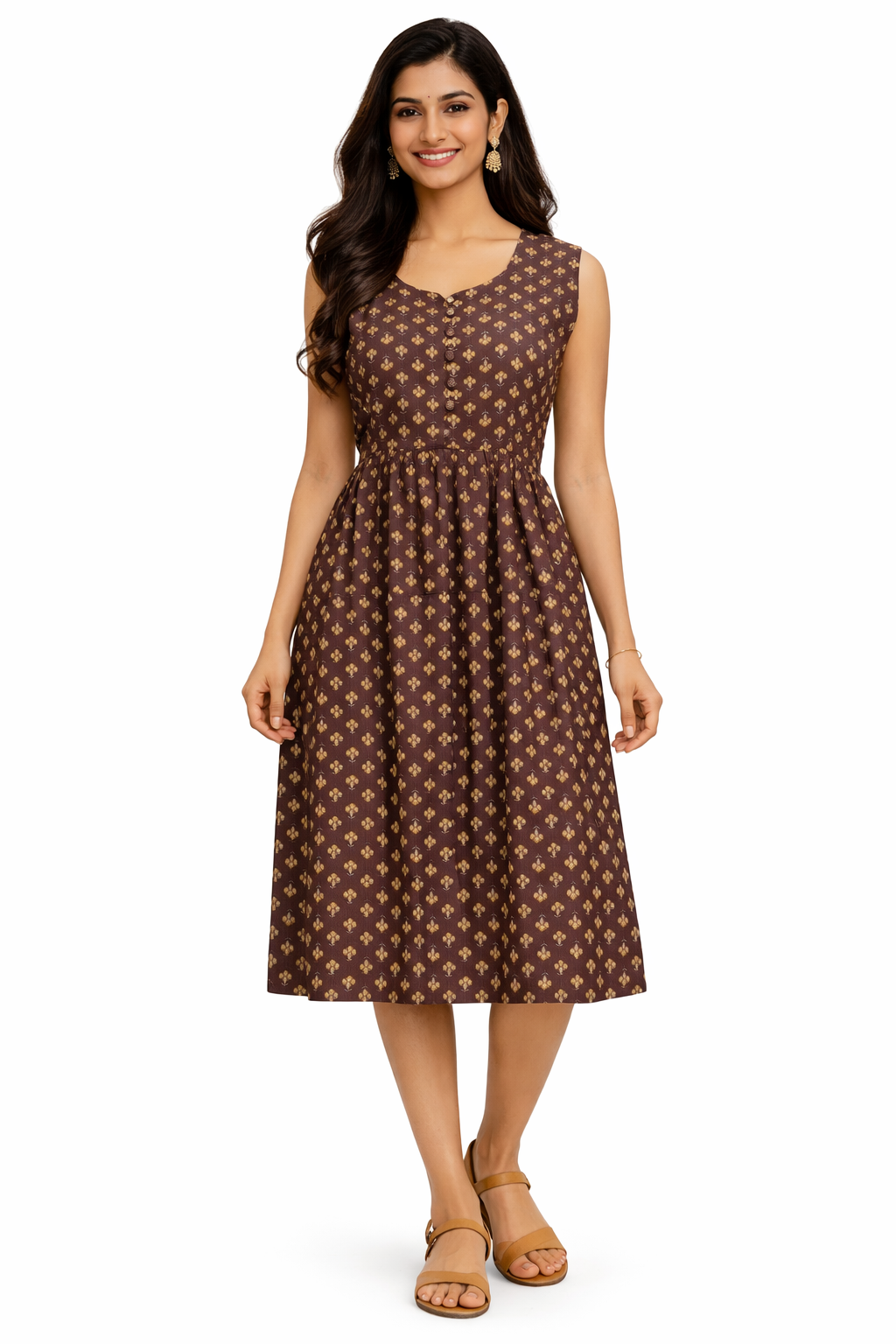 TUNIC PATTERN MOTIF PRINT- CHOCOLATE BROWN 201F