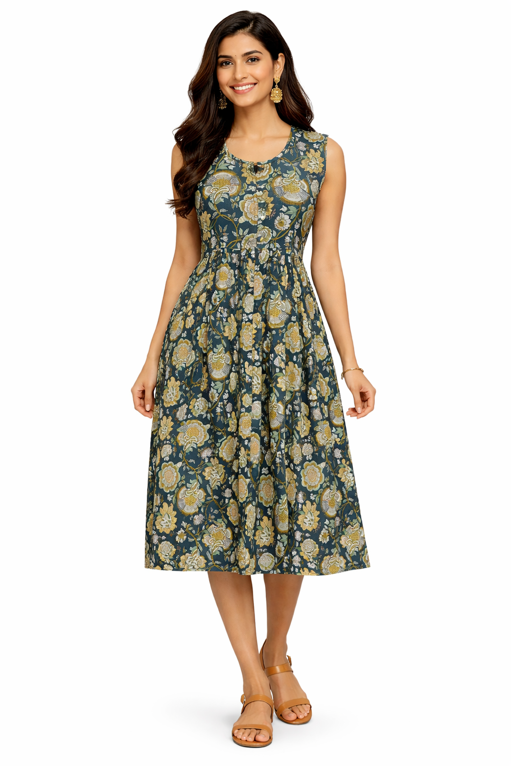 TUNIC PATTERN BOTANICAL FLORAL PRINT - BOTTLE GREEN 201F