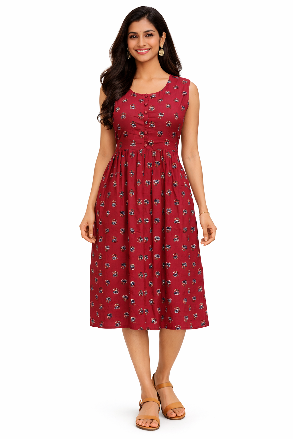 TUNIC PATTERN LOTUS PRINT - MAROON 201F