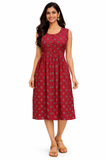 TUNIC PATTERN LOTUS PRINT - MAROON 201F