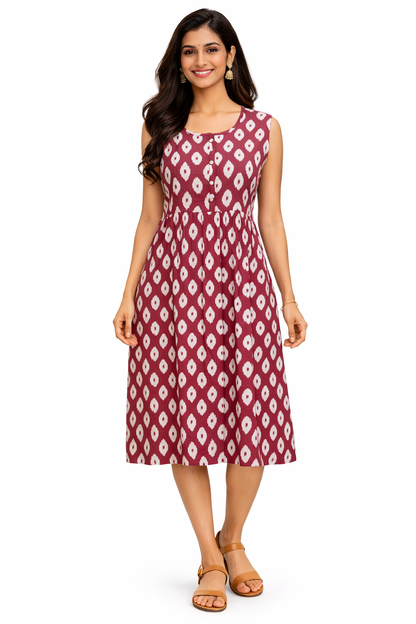 TUNIC PATTERN BIG IKKAT PRINT - LIGHT BROWN 201F