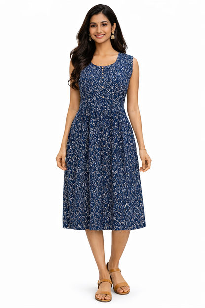 TUNIC PATTERN SMALL FLORAL PRINT - NAVY BLUE 201F