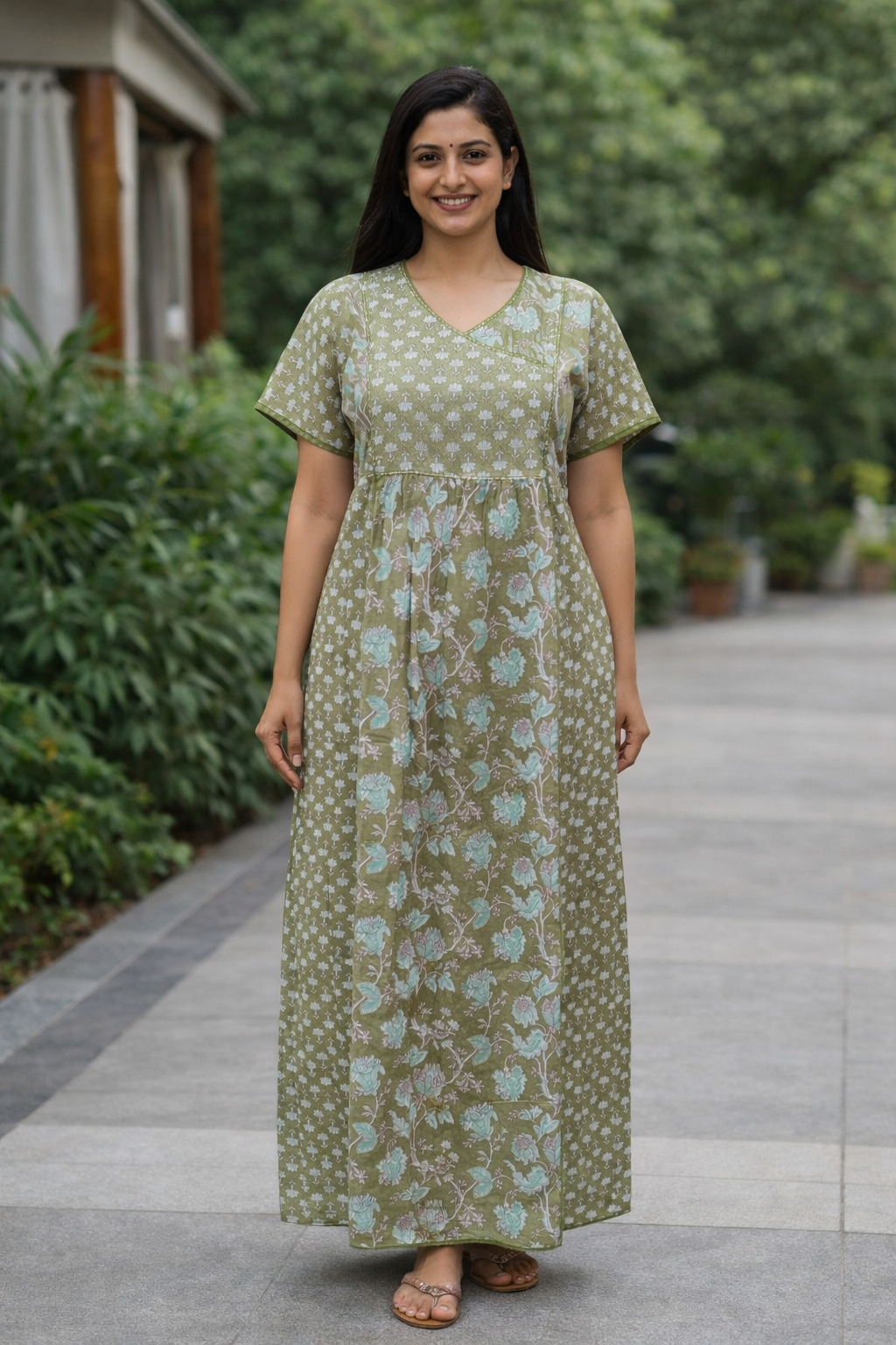 A - LINE BELT PATTERN - FLORAL MOTIF PRINT - SAGE GREEN, YELLOW & PINK - 550B02