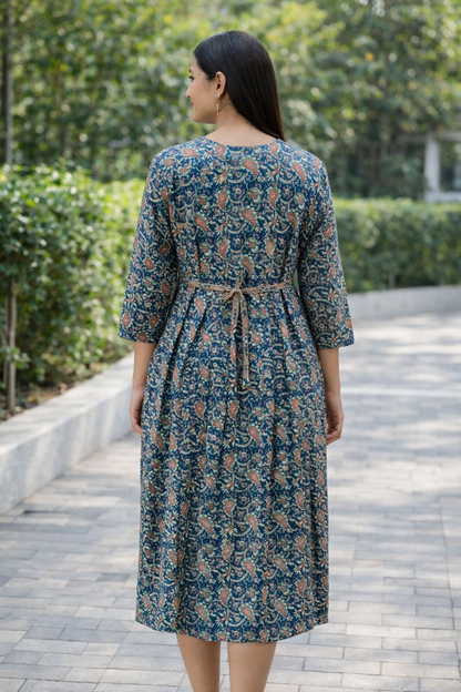 FEEDING GOWN - PAISLEY AND FLORAL VINE PRINT - BLUE, DARK GREEN & RED FGH03